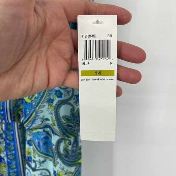 NWT London Times Sleeveless Blue Paisley Dress Sz 14 Garden Fairy Flowy Y2K 90s - Picture 16 of 16